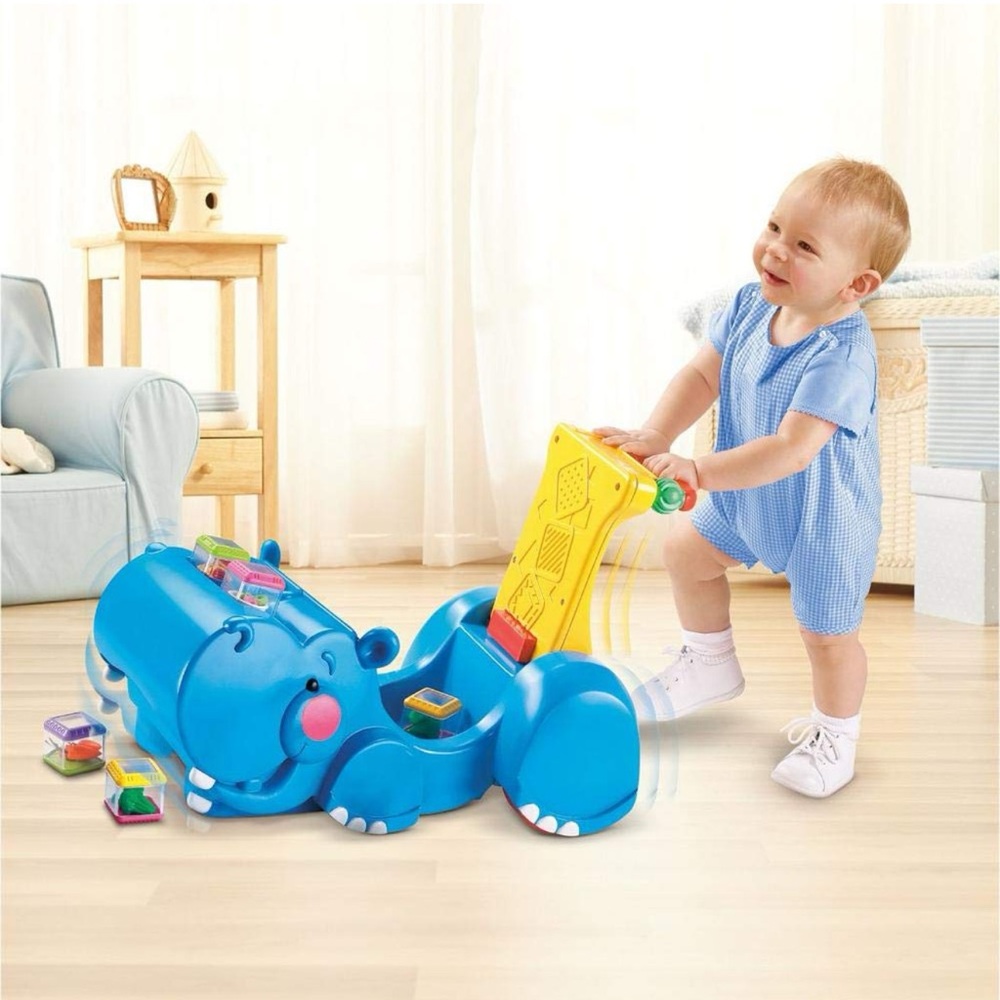 Fisher Price Gobble and Go Hippo Walker Ride On Toddler Toy 14 Blocks Peek a Boo
